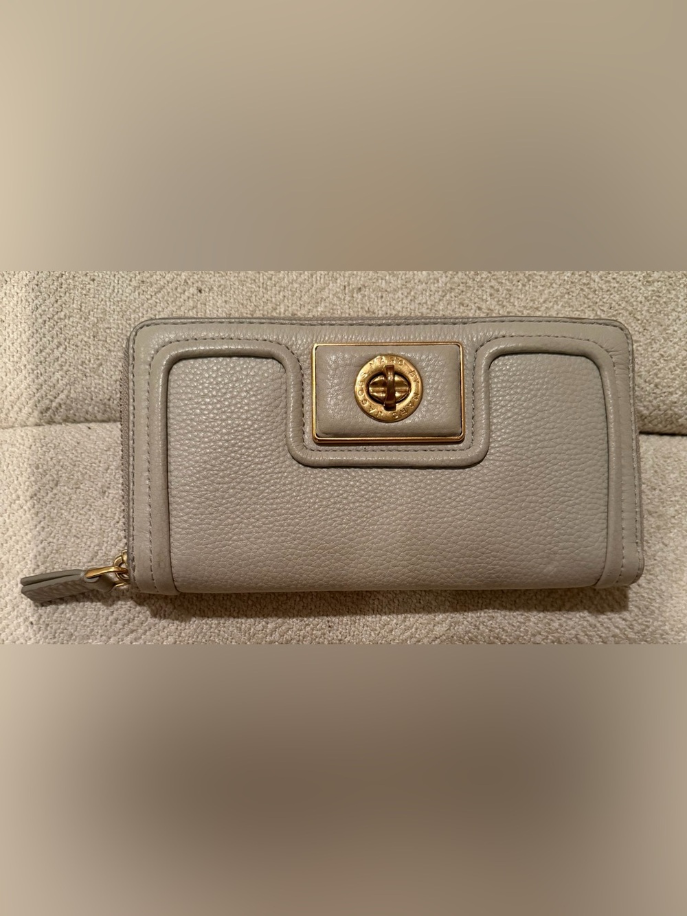 Marc by Marc Jacobs Leather Shoulder Wallet in Taupe with Gold Hardware